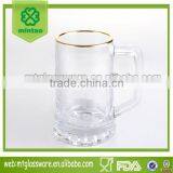 Machine Made Beer Glass With Handle With Gold Rim thumbnail-1