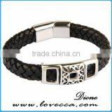 Silver Plated Stainless Steel Charms With Black Leather for Men Magnetic Bracelet thumbnail-3