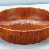Round Shallow Mouth WOODEN/BAMBOO SALAD BOWL Fruit Vegetable Bowl thumbnail-1