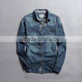 Men Denim Shirts, Long Sleeve Shirt With Embroidery, Men Vintage Denim Shirt,washed Denim Shirts thumbnail-1
