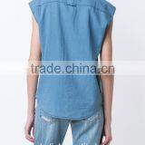 New Arrival 100%cotton Women Sleeveless Denim Shirts Customized thumbnail-3