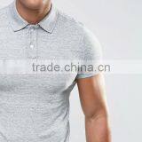 Custom Short Sleeve Two Button Placket Grey Men's Cotton/Spandex 200gsm Casual Slim Fit Anti Shrink Polo T-Shirt thumbnail-3