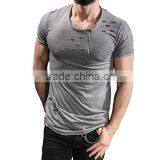 T-shirt,ZYooh Men Casual Slim Fit Zipper Holes Round T-shirt Cotton Solid Color Tee Tops thumbnail-4