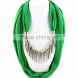 Solid Green Metal Tassel Chian Necklace Scarves 2016 New Pendant Collar Scarves Women Costume Scarves thumbnail-1
