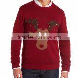 Men Deep Red Sweater Light Reindeer Head Pattern Christmas Sweater With Light thumbnail-1