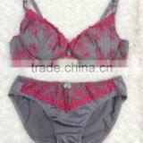 Young Ladies Stylish Soft Cup Lace Gray Sexy Women Bra Panty Sets thumbnail-4