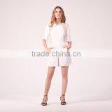 WOMEN Round Neck and Short Sleeves Sexy Lace Bare Back Jumpsuit thumbnail-3
