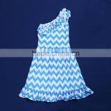 XF-422 Wholesale Summer One-shoulder Chevron Dresses for Little Girls Children's Frocks Designs Fancy Baby Frocks Kids Dress thumbnail-1