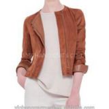 Women Leather Jacket With Zipper On Front Panel