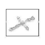 92.5 Sterling Silver Crystal Studded Cross Pendant thumbnail-1