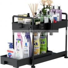 Pull Out Under Sink Cabinet Organizer, 2-Tier Sliding Storage Drawer Basket Organizer  Multi-purpose Under Sink Shelf Organizer