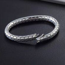 925 Sterling Silver Bracelet, Fine Work, Snake Pattern Bracelet, Bracelet, Trendy Thai Silver, Retrostylish Distressed Jewelry thumbnail-1