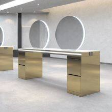 Stainless Steel Hair Salon Mirror Luxury Led Light Wall Mounted Hair Salon Mirrors Station thumbnail-2