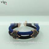 2016 Fashion Silver Plated Black Colors Genuine Leather Bracelet Custom Men Yellow Python Leather thumbnail-5