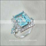 Rhodium Plated Jewelry Natural Blue Topaz Ring thumbnail-1