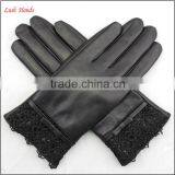 Ladies Sheepskin Leather Hand Gloves With Lace Black thumbnail-6