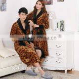 2015 New Design Coral Fleece Couples Sexy Leopard Bathrobe