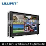 4K 28 Inch Metal Housing LED Monitor Carry-on Suitcase 3G-SDI HDMI DVI VGA Input