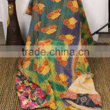 Indian Kantha Throw Twin Bedding Indian Saree Quilt Vintage Cotton Saree Kantha Throws thumbnail-1
