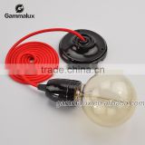 High Quality E27 Blood red Porcelain Ceiling Rose Lamp Holder,Pendant Lamp Holder With Braided Wire
