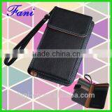 Wholesale small leather wallet purse with mobile phone holder and wrist strap design