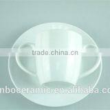 White Porcelain Cup Saucer Double Handles , Stock Cups Chaozhou Factory Sanbo thumbnail-2