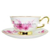 Hot Wholesale 200ml Bone China European Style Flower Pattern Tea Cup With Saucer Set for Promotion Gift