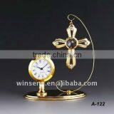 Beautiful 24K Gold Plated Metal Cross Clock Set for Home Decor thumbnail-1