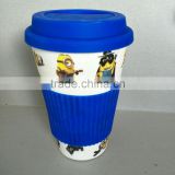 Colorful Kids Tableware Biodegradable Bamboo Fiber Drinking Cup with Silicon Sleeve