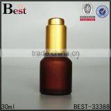 30ml China Dark Red Frosted Glass Bottle Cosmetic Essential Oil Perfume Gold Aluminum Pump Dropper Bottle Glass thumbnail-1