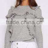 Long Sleeve Ruffle Knit Top Latest Saree Blouse Designs for Women thumbnail-1