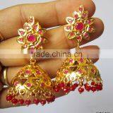 JADAU GOLD PLATED Dangler RUBY JHUMKA TEMPLE EARRINGS thumbnail-3