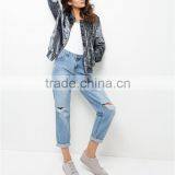 Women Fitness Shiny Velvet Bomber Jacket Ribbed Trim Zip Up Coat With Pocket Sides Outwear thumbnail-3