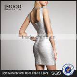 MGOO 2015 Gold Supplier Dress Customized Silver Bandage Dress With Cap Sleeves Fashion Designing Clothes H286 thumbnail-3