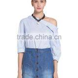 Ladies 100% Cotton Stripe Woven Combined New Jeans Dress/dress Sets thumbnail-1