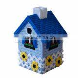 Blue House Flower Handicraft Craft Embroidery Cross Stitch Tissue Box For Home Decoration thumbnail-1