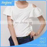 Fancy White off Shoulder Flying Sleeve Cotton Ladies Tops Latest Design thumbnail-1