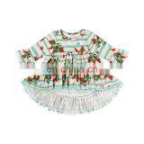 Hot Selling Baby Girl Fashion Top Dress Printed Floral Christmas Style High-low Top Pompom Dress Baby Clothes thumbnail-2