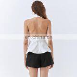 TWOTWINSTYLE Women Shirt Halter Sleeveless Backless Short Blouse Patchwork Bowknot Slim thumbnail-5