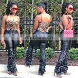 Winter Autumn PU Leather Plus Size Women Pants Sexy Bodycon High Waist Draped Hem Female Elegant Long Trousers Club thumbnail-4