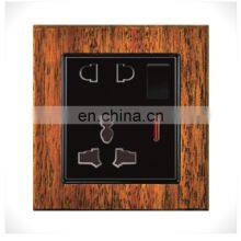 Universal 5 Pin Wall Socket With Switch 16A Thick Solid Wood Panel 86*86mm Socketes and Switches Electrical With LED Light thumbnail-1