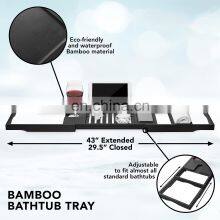 Luxury Bamboo Bath Caddy Bathtub Caddy Tray Book Stand With Extending Sides And Wine Holder thumbnail-4