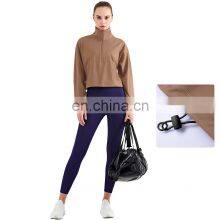 Wholesale New Women Half Zipper Yoga Tee Long Sleeves Solid Color T-shirt Women Gym Fitness Sportswear Clothing Jacket thumbnail-1