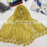 Charm Beautiful Rose Flower Embroidery Lace Plain Cotton Linen Scarves Fashion thumbnail-2