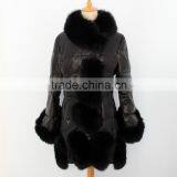 Popular Fashion Ladies Natural Leather Coat With Fox Fur Trim thumbnail-1
