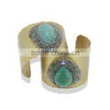 Exclusive designer matte gold electroplated big brass turquoise bangles hot natural stone cuff bangles