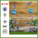 Best seller Iron & glass peacock stakes set with ball lighting for garden decoration