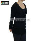 Fringe Trim Cashmere Women Knitted Sweater, Women Black Knitting Pattern Sweater thumbnail-2