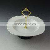 New Style Ceramic Fuit Plate, Porcelain Cake Stand With Iron Handle thumbnail-1