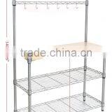 Modern Kitchen 4-Tier Rack Wire Shelving Shelf With Wood Cutting Board thumbnail-5